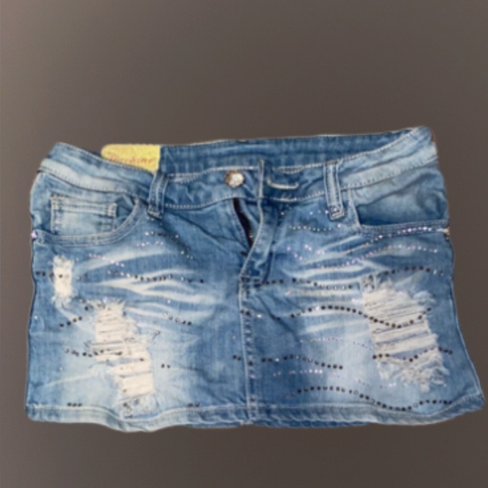 Blue Denim Skirt with Rhinestone Accents